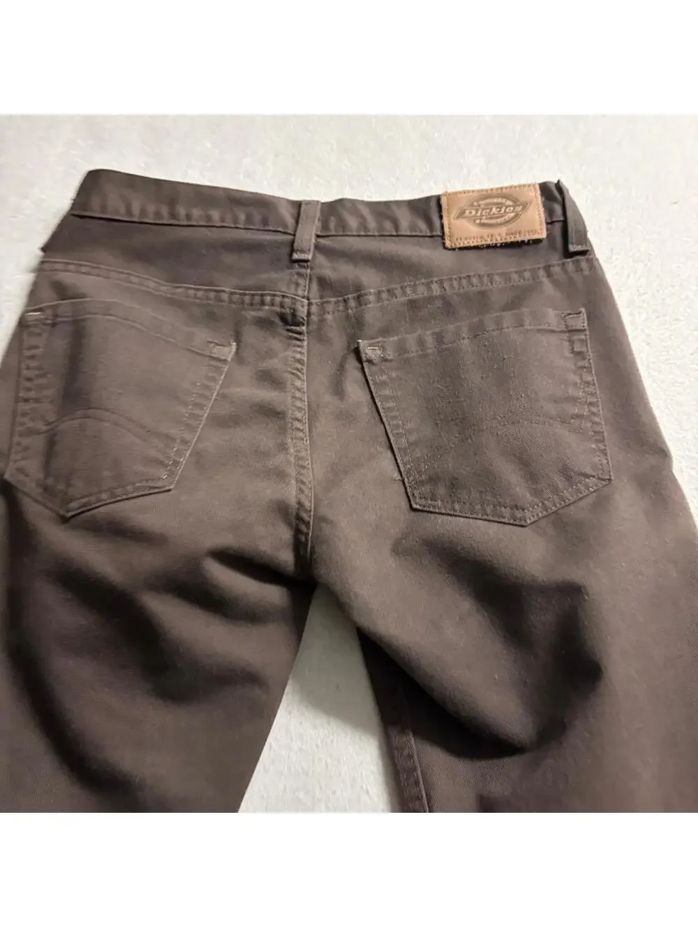 Dickies Slim Fit Pants Mens 28x32 Brown Workwear Chino Flat Front Polyester